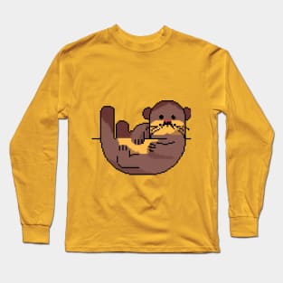 Riverside Explorer: Pixel Art Otter Design for Fashionable Attire Long Sleeve T-Shirt